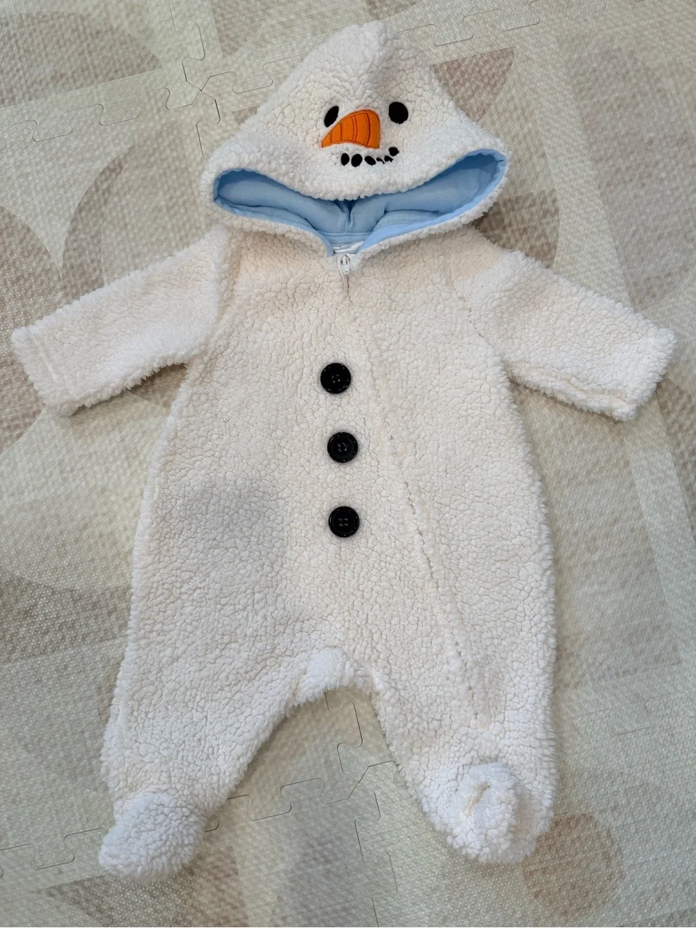 White Snowman Sherpa Baby One-Piece with Hood 0-3 months